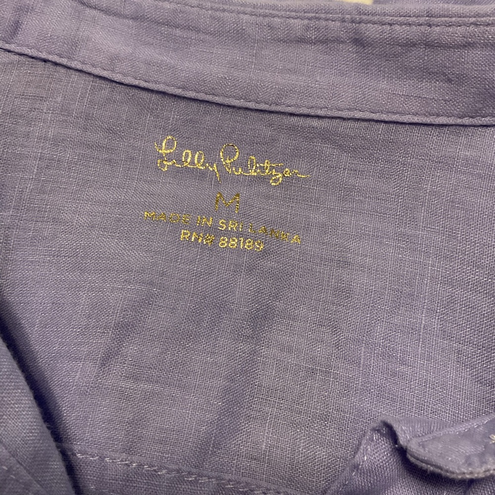 Lilly Pulitzer Pearly Purple Sea View Linen Long Sleeve Button Down Shirt Medium - Picture 14 of 16